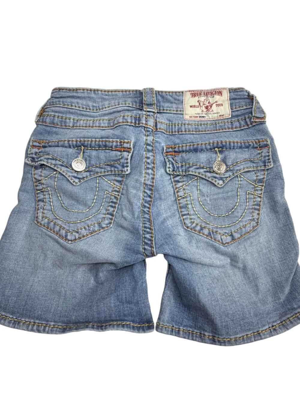 True Religion World Tour Section Skinny Denim Shorts Size 26 Y2K Distressed